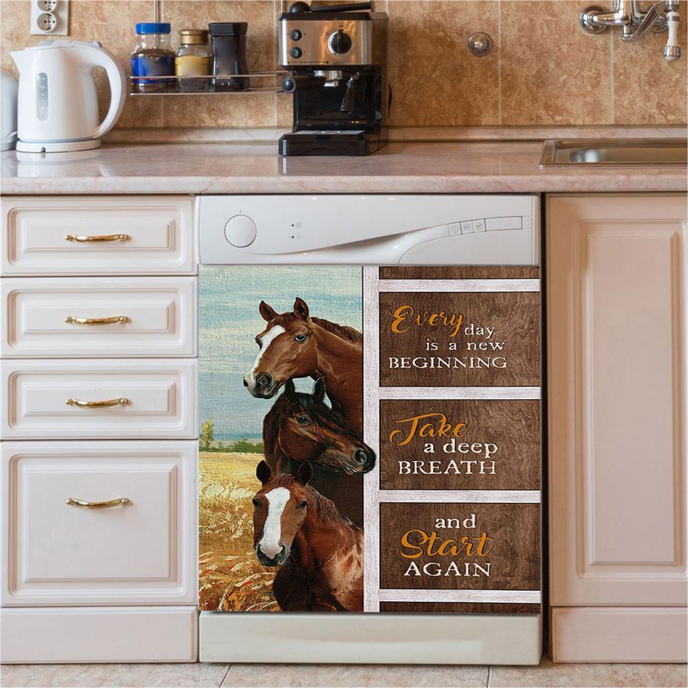 Every Day Is A New Beginning Horses Rice Field Dishwasher Cover, Bible Verse Dishwasher Magnet Cover, Christian Inspirational Kitchen Decor