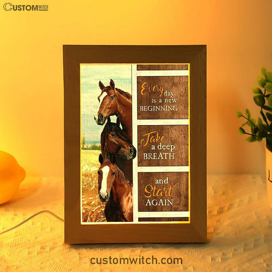 Every Day Is A New Beginning Horses Rice Field Frame Lamp Art - Bible Verse Art - Christian Inspirational Decor