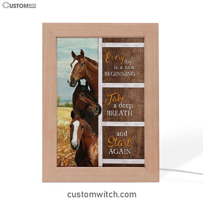 Every Day Is A New Beginning Horses Rice Field Frame Lamp Art - Bible Verse Art - Christian Inspirational Decor