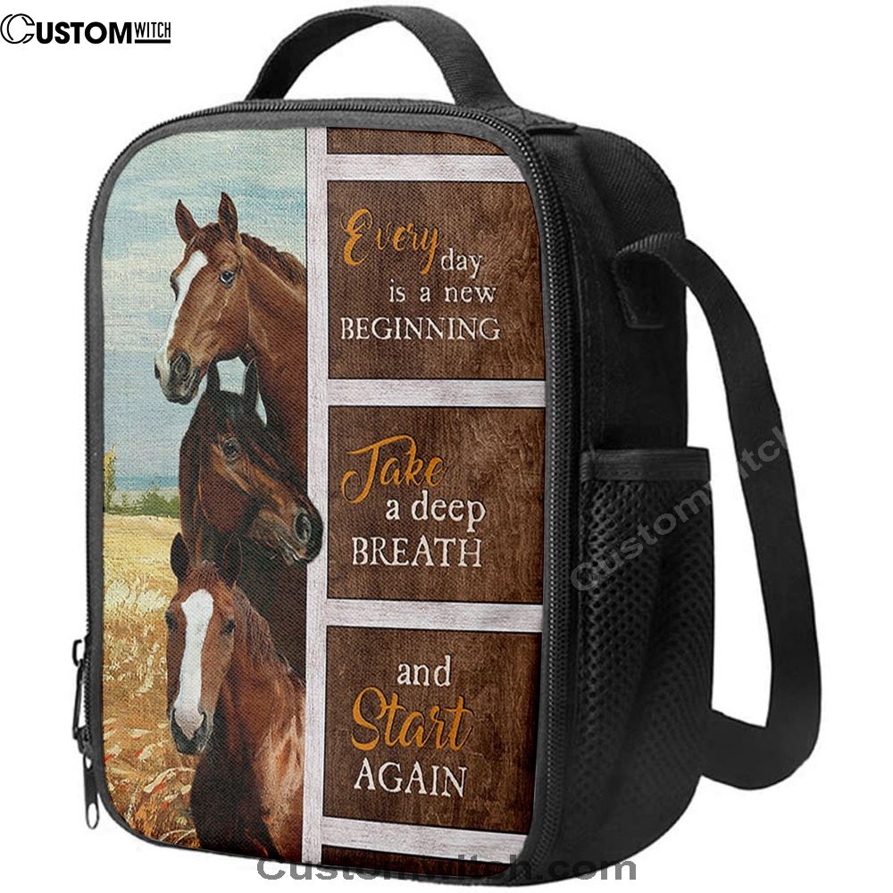 Every Day Is A New Beginning Horses Rice Field Lunch Bag, Christian Lunch Bag, Religious Lunch Box For School, Picnic