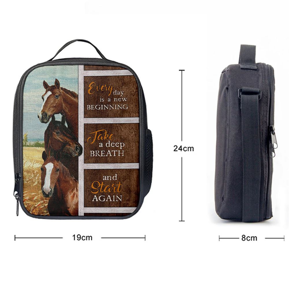 Every Day Is A New Beginning Horses Rice Field Lunch Bag, Christian Lunch Bag, Religious Lunch Box For School, Picnic