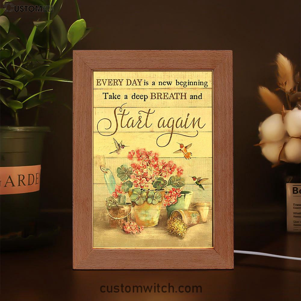 Every Day Is A New Beginning Red Geranium Hummingbird Frame Lamp Art - Christian Art - Bible Verse Art - Religious Home Decor