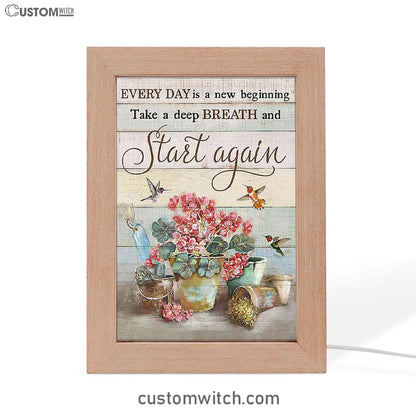 Every Day Is A New Beginning Red Geranium Hummingbird Frame Lamp Art - Christian Art - Bible Verse Art - Religious Home Decor