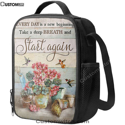 Every Day Is A New Beginning Red Geranium Hummingbird Lunch Bag, Christian Lunch Bag, Religious Lunch Box For School, Picnic