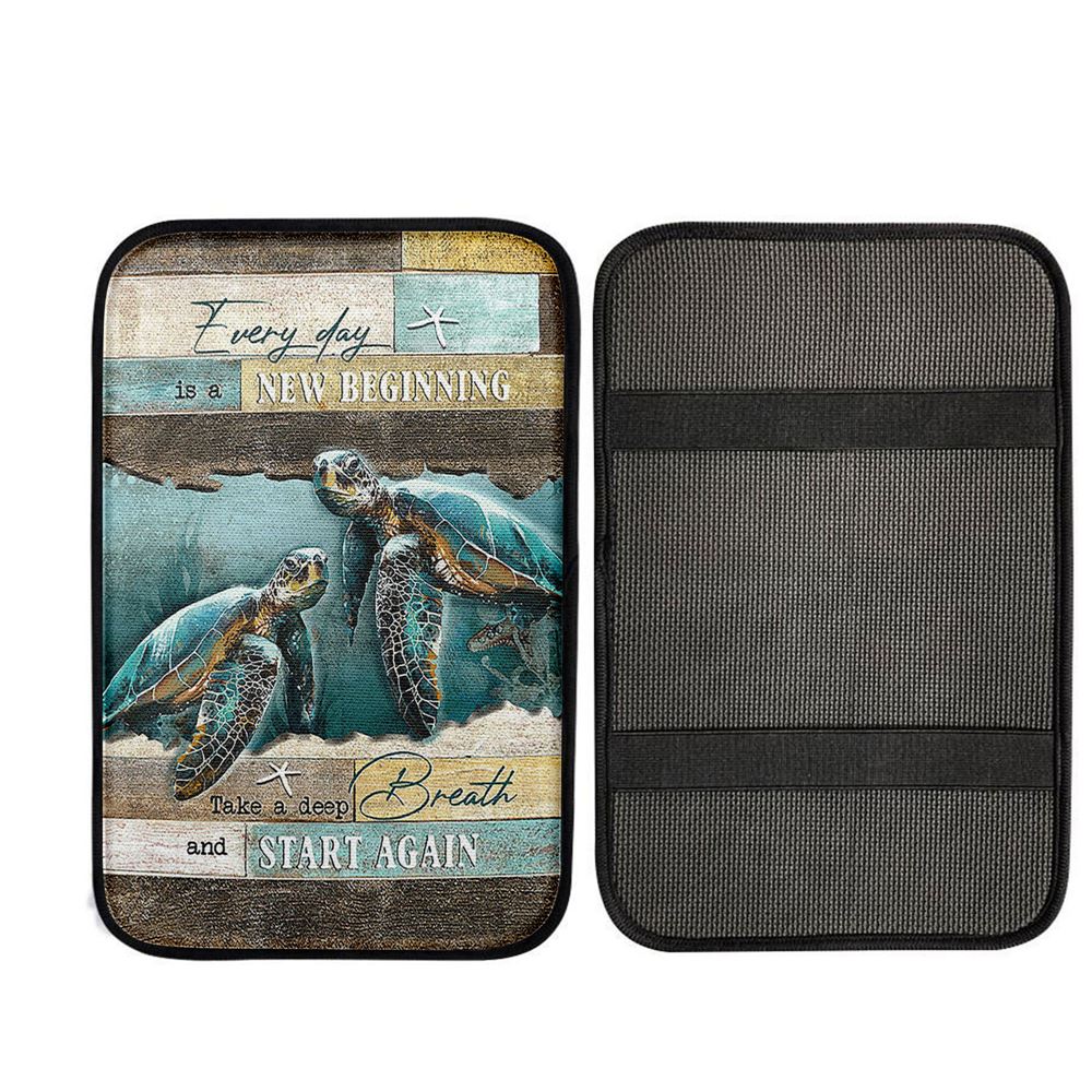 Every Day Is A New Beginning Sea Turtle Deep Ocean White Starfish Car Center Console Cover, Christian Car Accessories