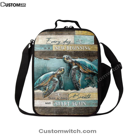 Every Day Is A New Beginning Sea Turtle Deep Ocean White Starfish Lunch Bag, Christian Lunch Bag, Religious Lunch Box For School, Picnic
