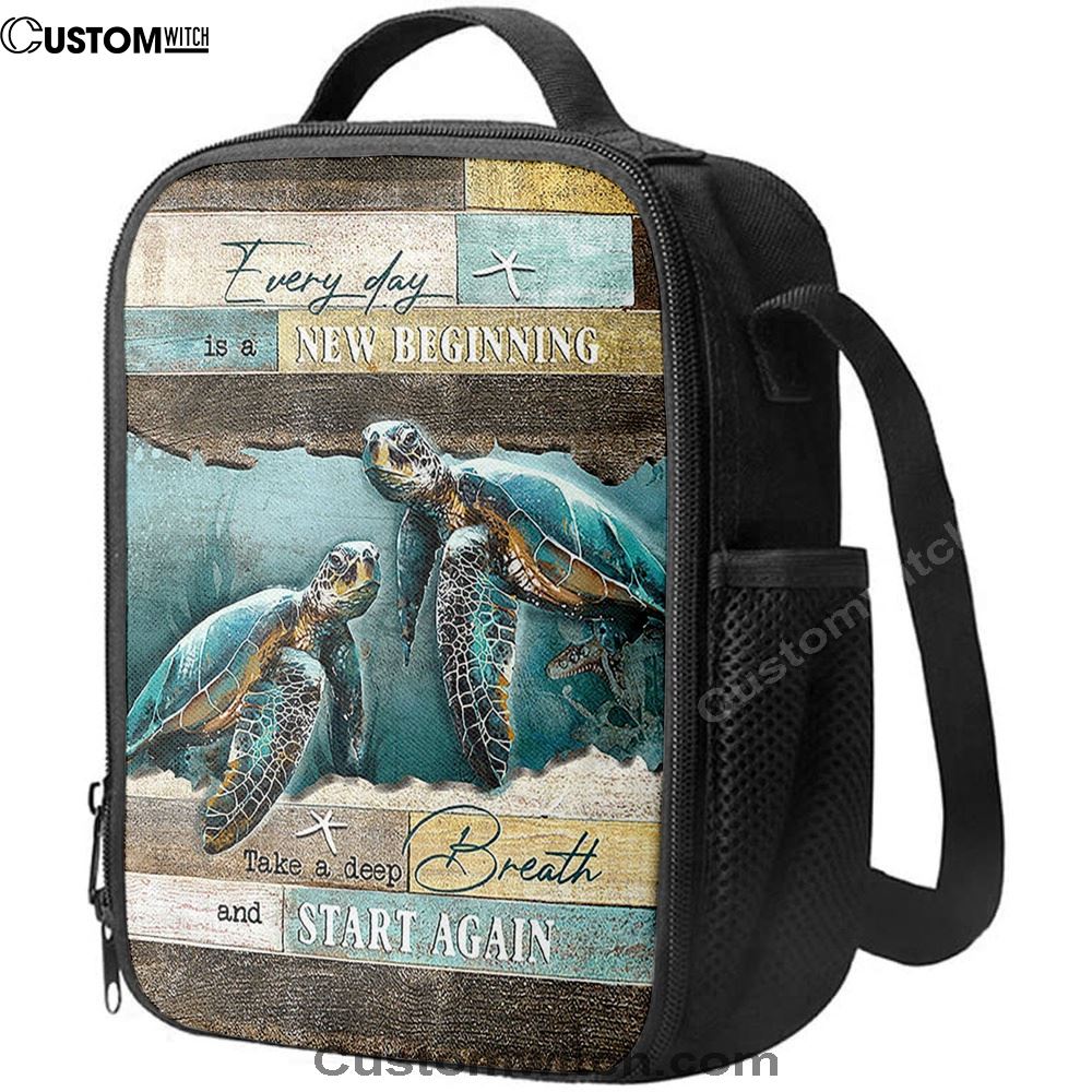 Every Day Is A New Beginning Sea Turtle Deep Ocean White Starfish Lunch Bag, Christian Lunch Bag, Religious Lunch Box For School, Picnic