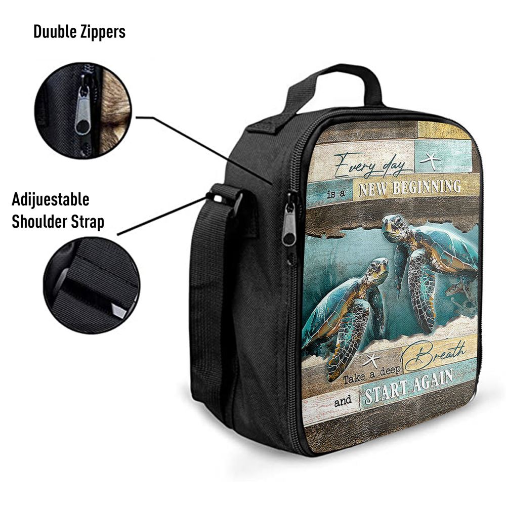 Every Day Is A New Beginning Sea Turtle Deep Ocean White Starfish Lunch Bag, Christian Lunch Bag, Religious Lunch Box For School, Picnic