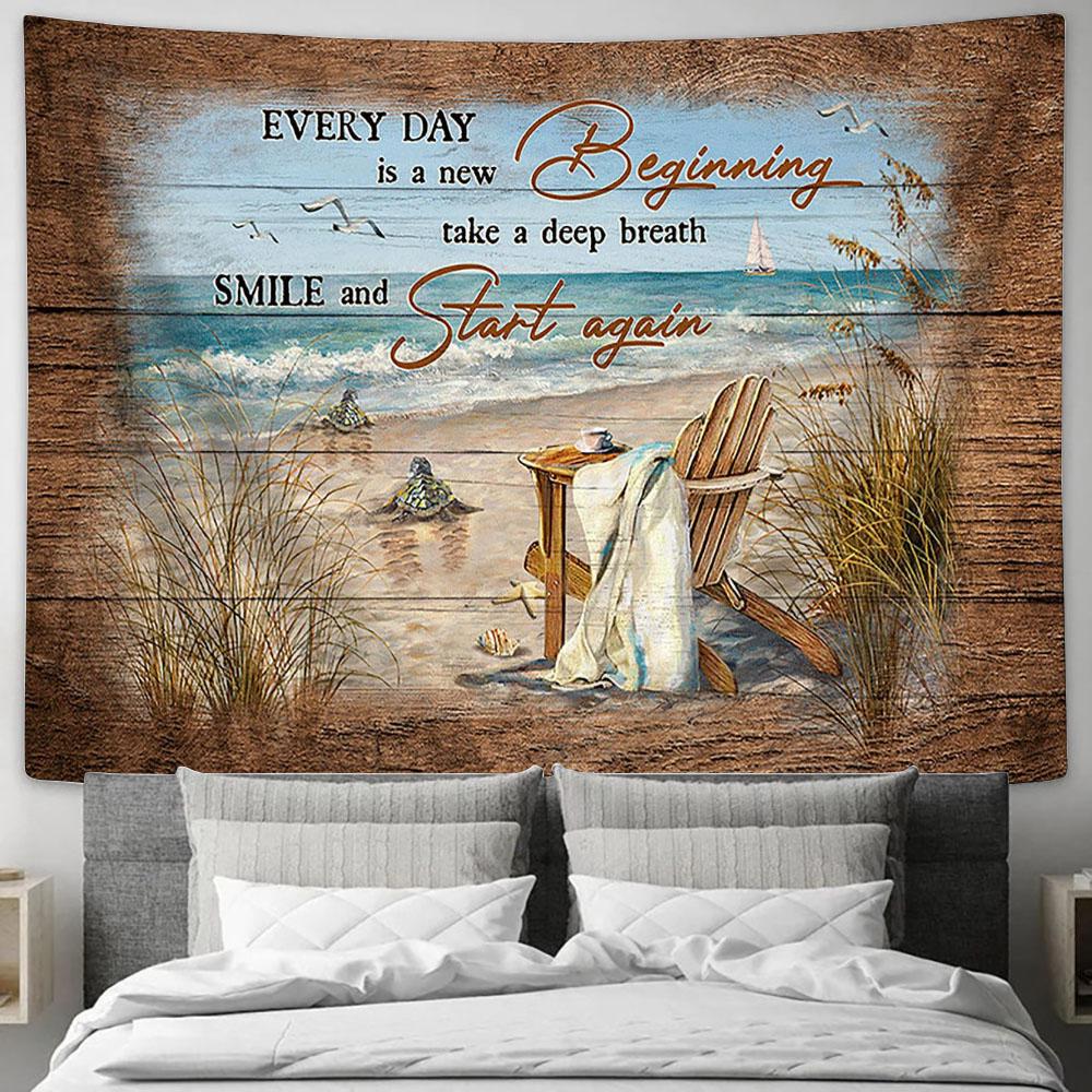 Every Day Is A New Beginning Sea Turtle Wall Art Tapestry - Christian Wall Art - Religious Art
