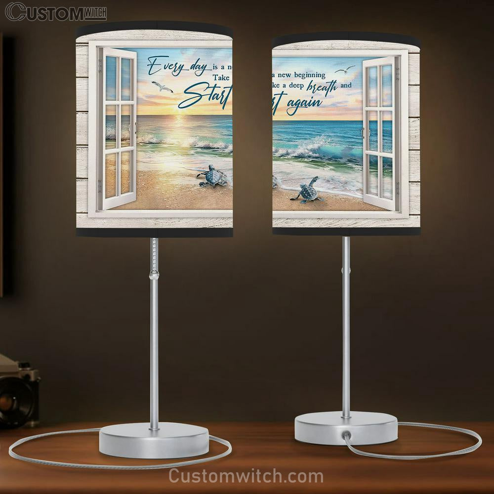 Every Day Is A New Beginning Sea Turtles Seagull Table Lamb Gift - Bible Verse Table Lamb - Religious Bedroom Decor