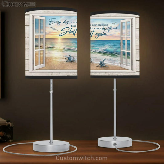Every Day Is A New Beginning Sea Turtles Seagull Table Lamb Gift - Bible Verse Table Lamb - Religious Bedroom Decor