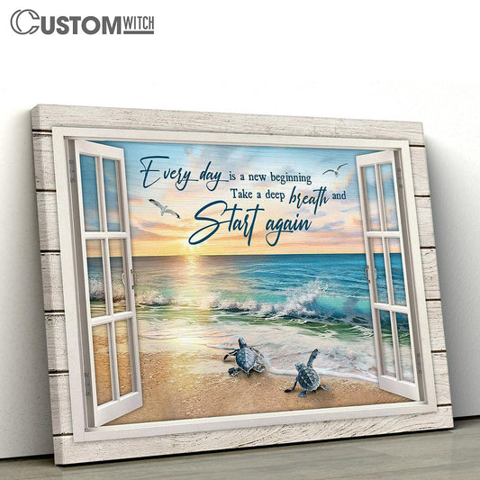 Every Day Is A New Beginning Sea Turtles Seagull Canvas Wall Art - Bible Verse Canvas - Religious Prints