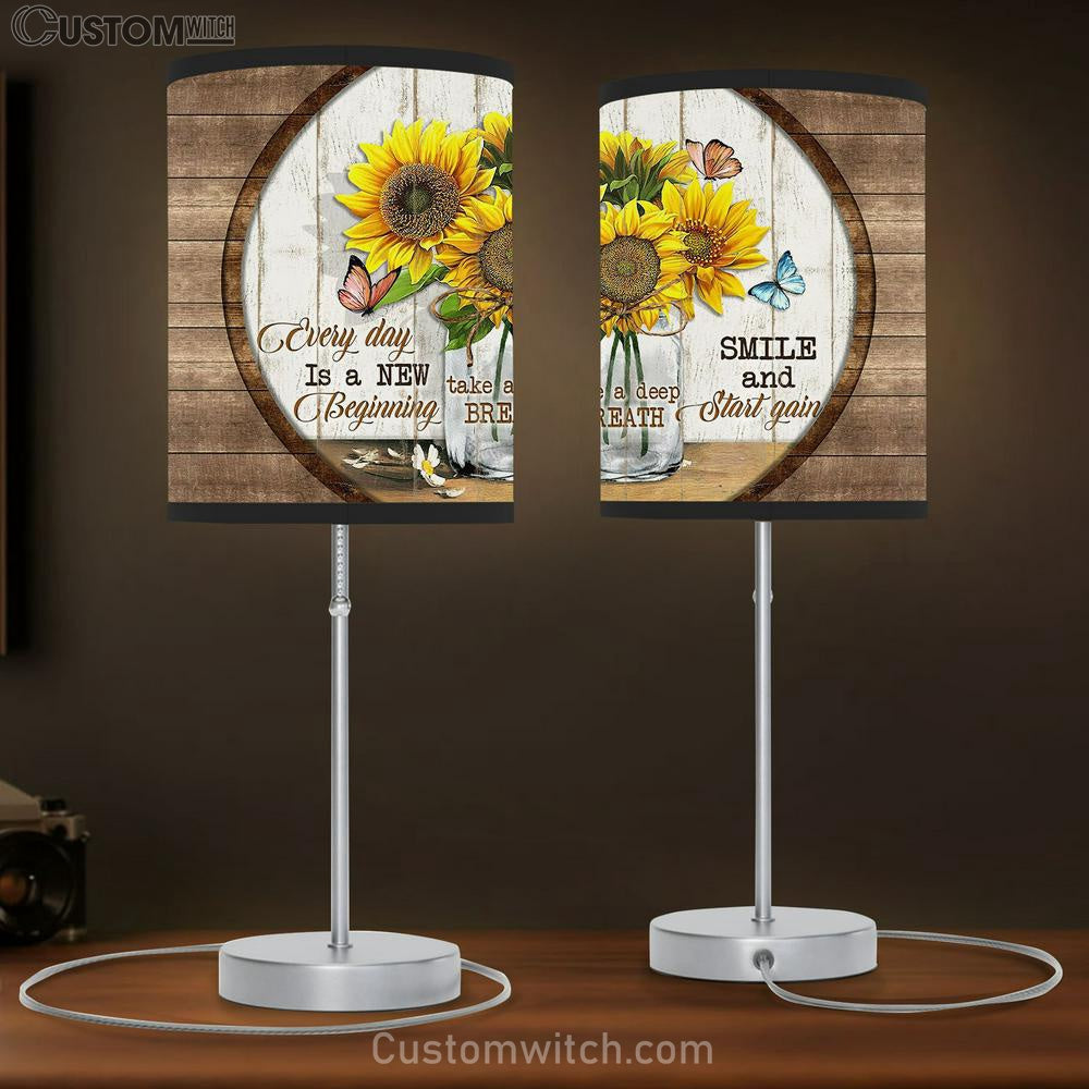 Every Day Is A New Beginning Sunflower Butterfly Large Table Lamb - Christian Lamb Gift - Bible Verse Table Lamb Art