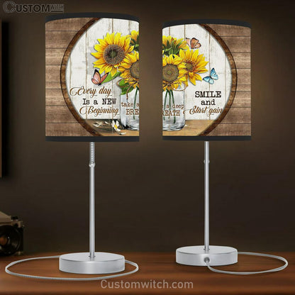 Every Day Is A New Beginning Sunflower Butterfly Large Table Lamb - Christian Lamb Gift - Bible Verse Table Lamb Art