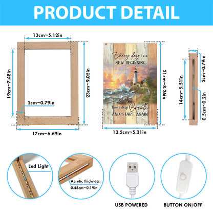 Every Day Is New Beginning Sunset Sea Turtle Lighthouse Frame Lamp Art - Christian Night Light - Bible Verse Wooden Lamp