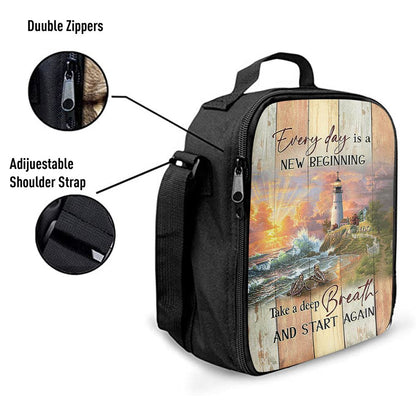 Every Day Is New Beginning Sunset Sea Turtle Lighthouse Lunch Bag, Christian Lunch Bag, Religious Lunch Box For School, Picnic