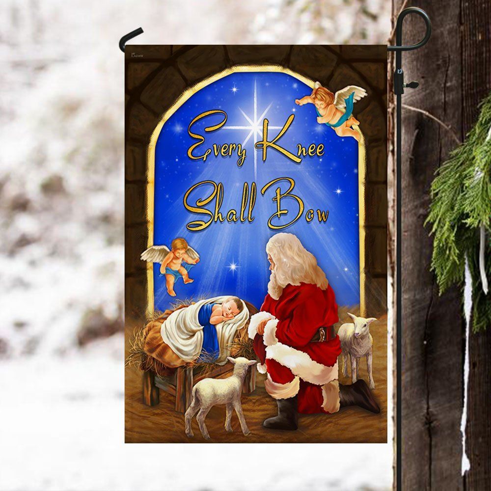 Every Knee Shall Bow Santa Claus Jesus Christmas Flag, Christian Christmas House Flag, Christmas Outdoor Decor Ideas