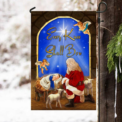Every Knee Shall Bow Santa Claus Jesus Christmas Flag, Christian Christmas House Flag, Christmas Outdoor Decor Ideas