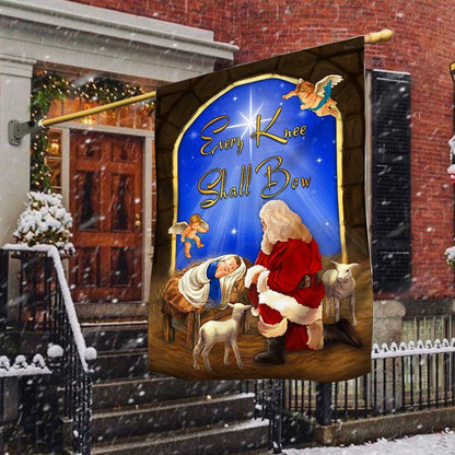 Every Knee Shall Bow Santa Claus Jesus Christmas Flag, Christian Christmas House Flag, Christmas Outdoor Decor Ideas