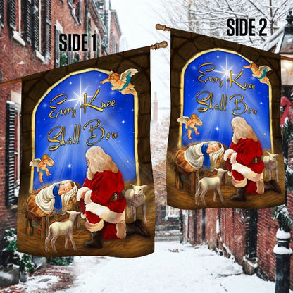 Every Knee Shall Bow Santa Claus Jesus Christmas Flag, Christian Christmas House Flag, Christmas Outdoor Decor Ideas