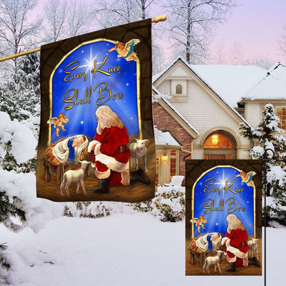 Every Knee Shall Bow Santa Claus Jesus Christmas Flag, Christian Christmas House Flag, Christmas Outdoor Decor Ideas