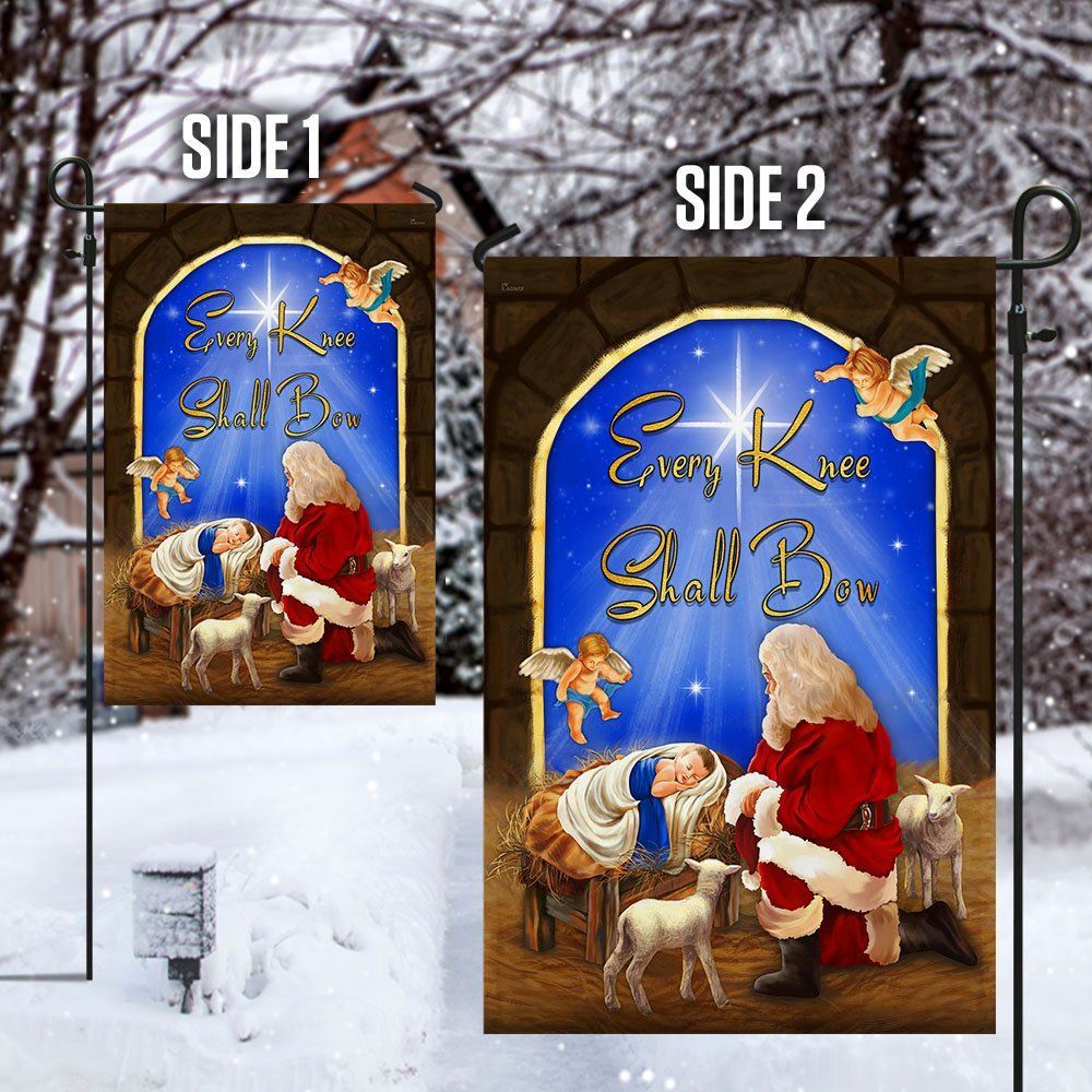 Every Knee Shall Bow Santa Claus Jesus Christmas Flag, Christian Christmas House Flag, Christmas Outdoor Decor Ideas