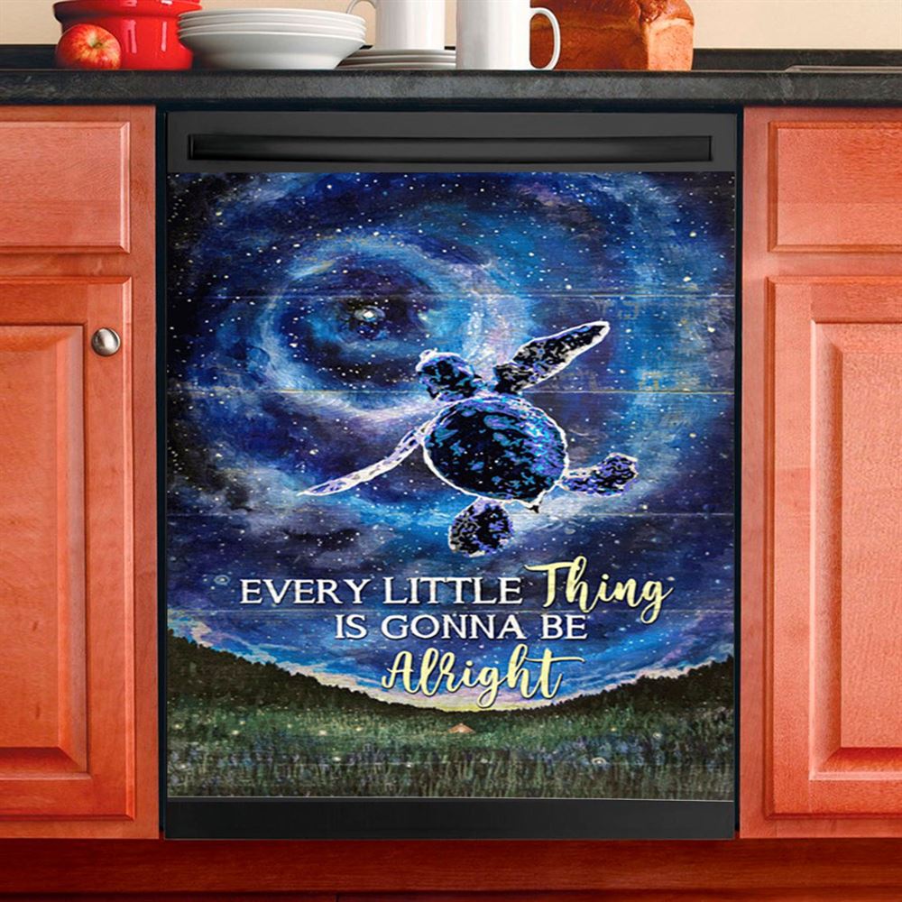 Every Little Thing Is Gonna Be Alright Baby Sea Turtle Dishwasher Cover, Christian Dishwasher Magnet Cover, Bible Verse Kitchen Decor