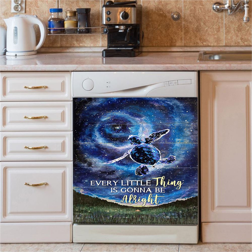 Every Little Thing Is Gonna Be Alright Baby Sea Turtle Dishwasher Cover, Christian Dishwasher Magnet Cover, Bible Verse Kitchen Decor