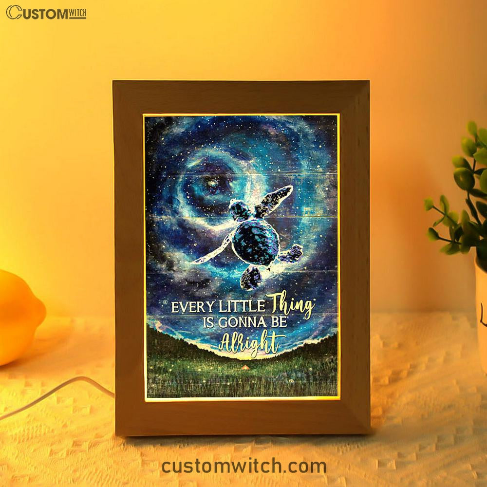 Every Little Thing Is Gonna Be Alright Baby Sea Turtle Frame Lamp Art - Christian Night Light - Bible Verse Wooden Lamp
