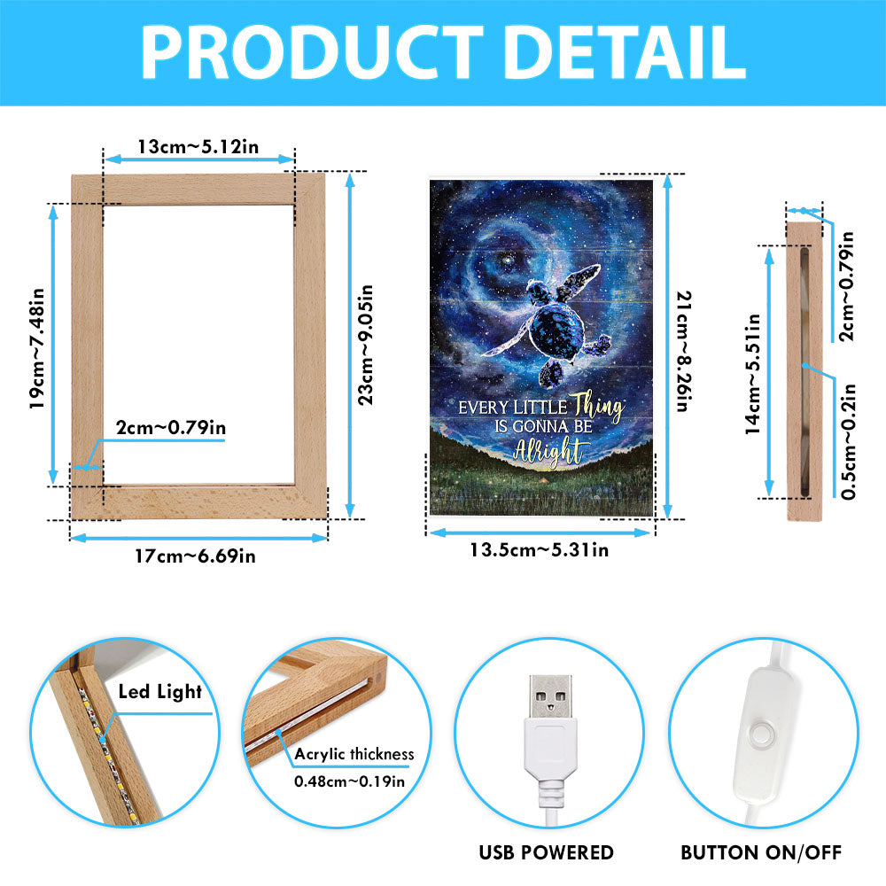 Every Little Thing Is Gonna Be Alright Baby Sea Turtle Frame Lamp Art - Christian Night Light - Bible Verse Wooden Lamp