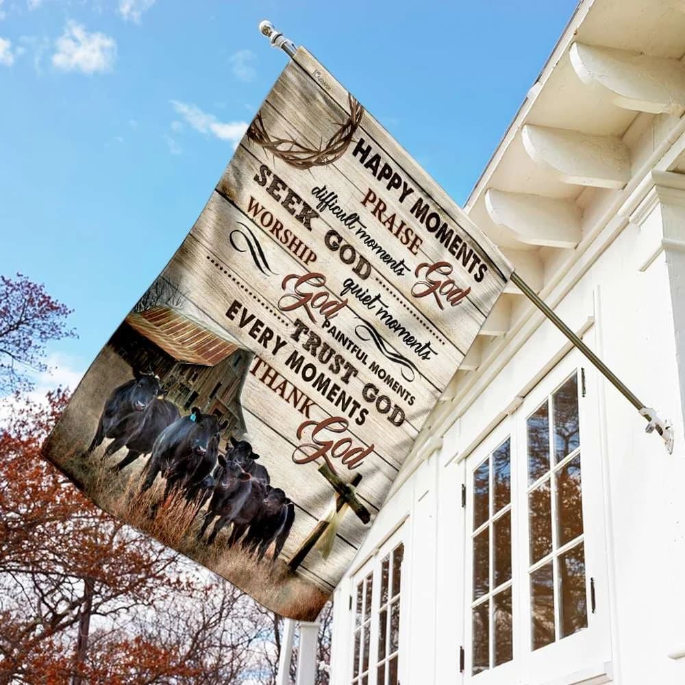 Every Moments Thank God Black Angus Christian House Flags, Christian Flag, Scripture Flag, Garden Banner