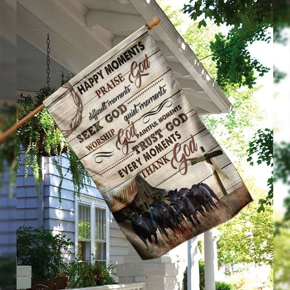 Every Moments Thank God Black Angus Christian House Flags, Christian Flag, Scripture Flag, Garden Banner