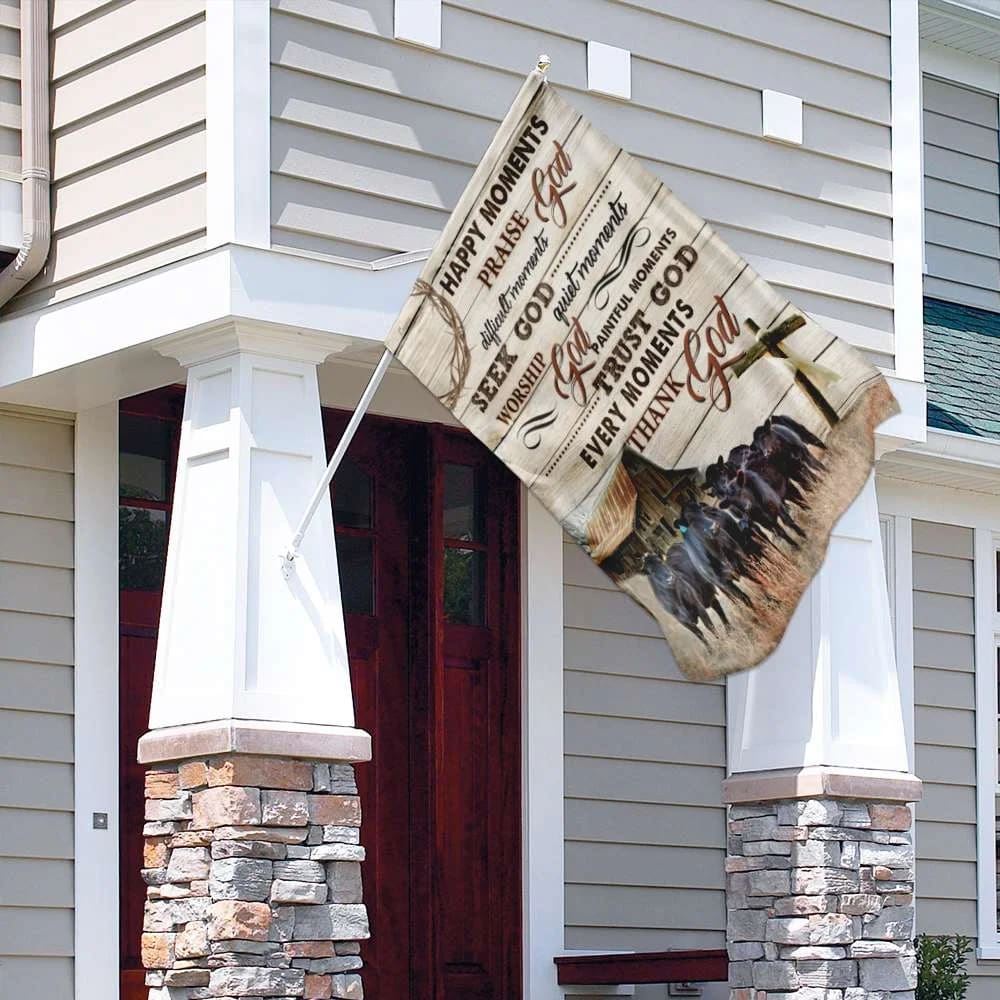 Every Moments Thank God Black Angus Christian House Flags, Christian Flag, Scripture Flag, Garden Banner