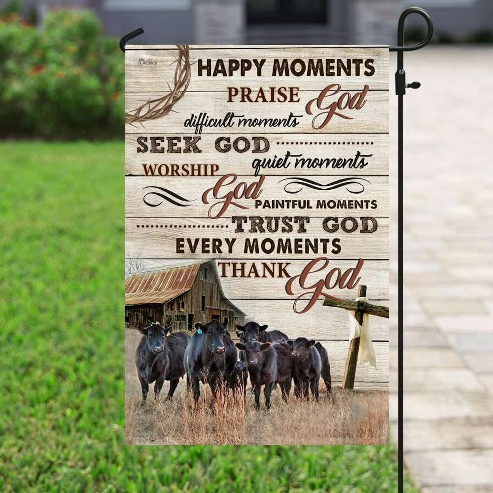 Every Moments Thank God Black Angus Christian House Flags, Christian Flag, Scripture Flag, Garden Banner