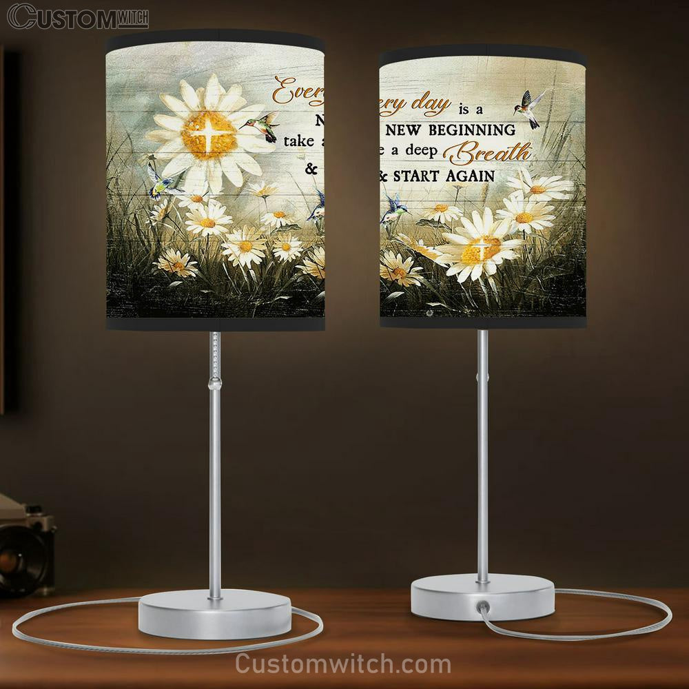 Every day is a new beginning Brilliant daisy field hummingbird Table Lamb Gift - Bible Verse Table Lamb - Religious Bedroom Decor