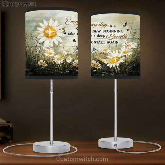 Every day is a new beginning Brilliant daisy field hummingbird Table Lamb Gift - Bible Verse Table Lamb - Religious Bedroom Decor