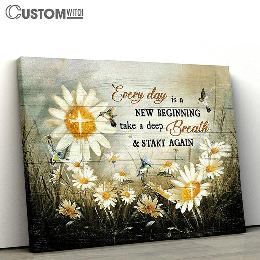 Every day is a new beginning Brilliant daisy field hummingbird Canvas Wall Art - Bible Verse Canvas - Religious Prints