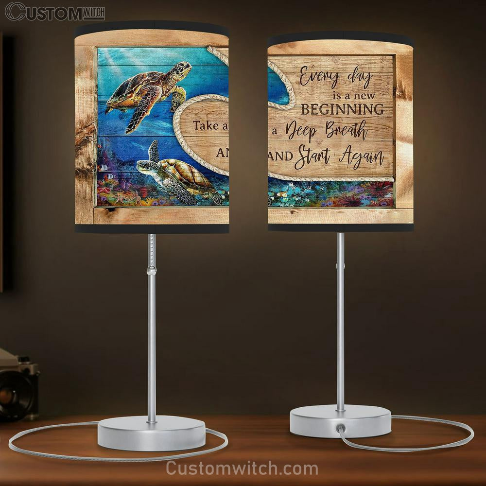 Every day is a new beginning Sea turtle Table Lamb Gift - Bible Verse Table Lamb - Religious Bedroom Decor