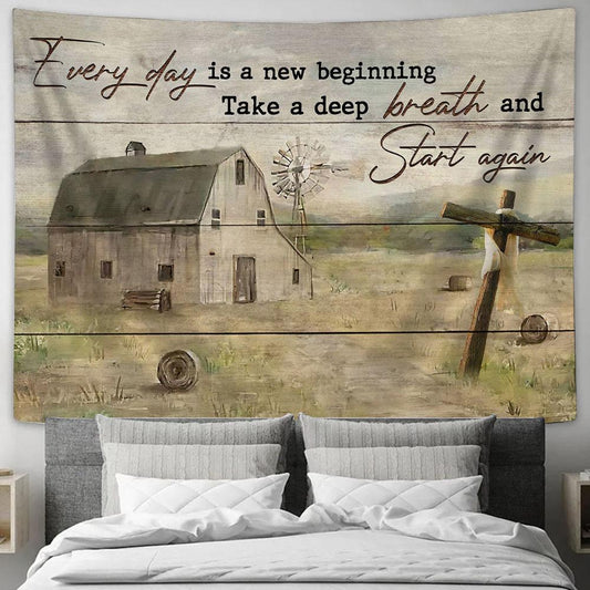 Everyday Is A New Begining Tapestry Wall Art - Take A Deep Breath And Start Again Wall Decor - Christian Wall Tapestry