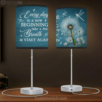 Everyday Is A New Beginning Dandelion Dragonfly Table Lamb Gift - Bible Verse Table Lamb - Religious Bedroom Decor