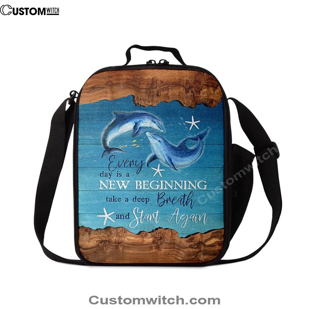 Everyday Is A New Beginning Dolphin Blue Ocean Lunch Bag, Christian Lunch Bag, Religious Lunch Box For School, Picnic