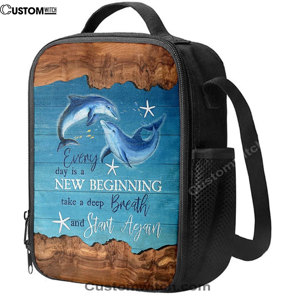 Everyday Is A New Beginning Dolphin Blue Ocean Lunch Bag, Christian Lunch Bag, Religious Lunch Box For School, Picnic