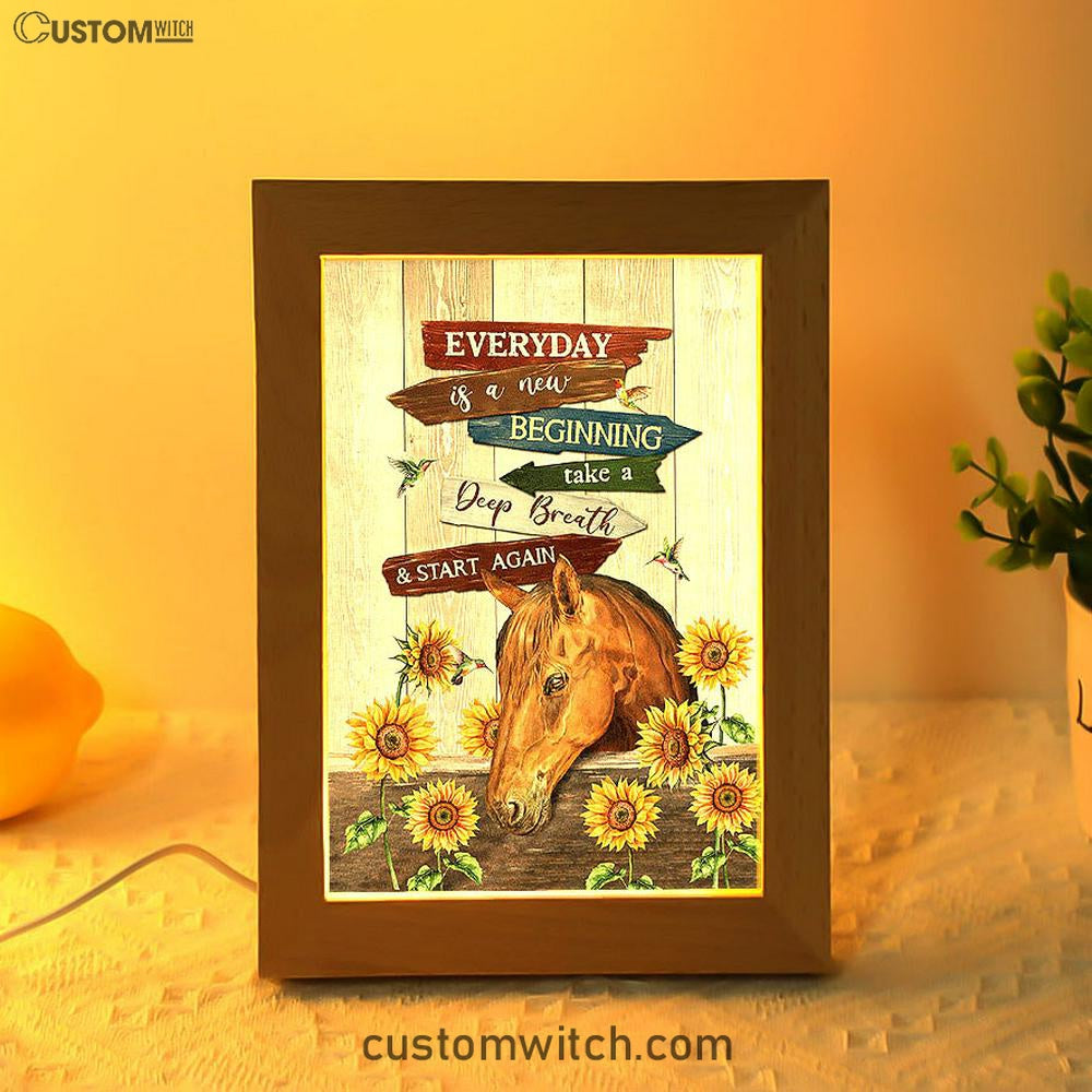 Everyday Is A New Beginning Horse Sunflower Garden Hummingbird Frame Lamp Art - Christian Night Light