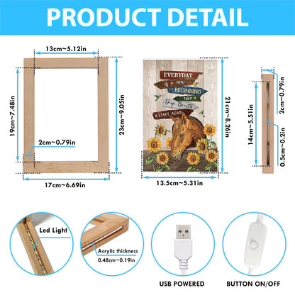 Everyday Is A New Beginning Horse Sunflower Garden Hummingbird Frame Lamp Art - Christian Night Light