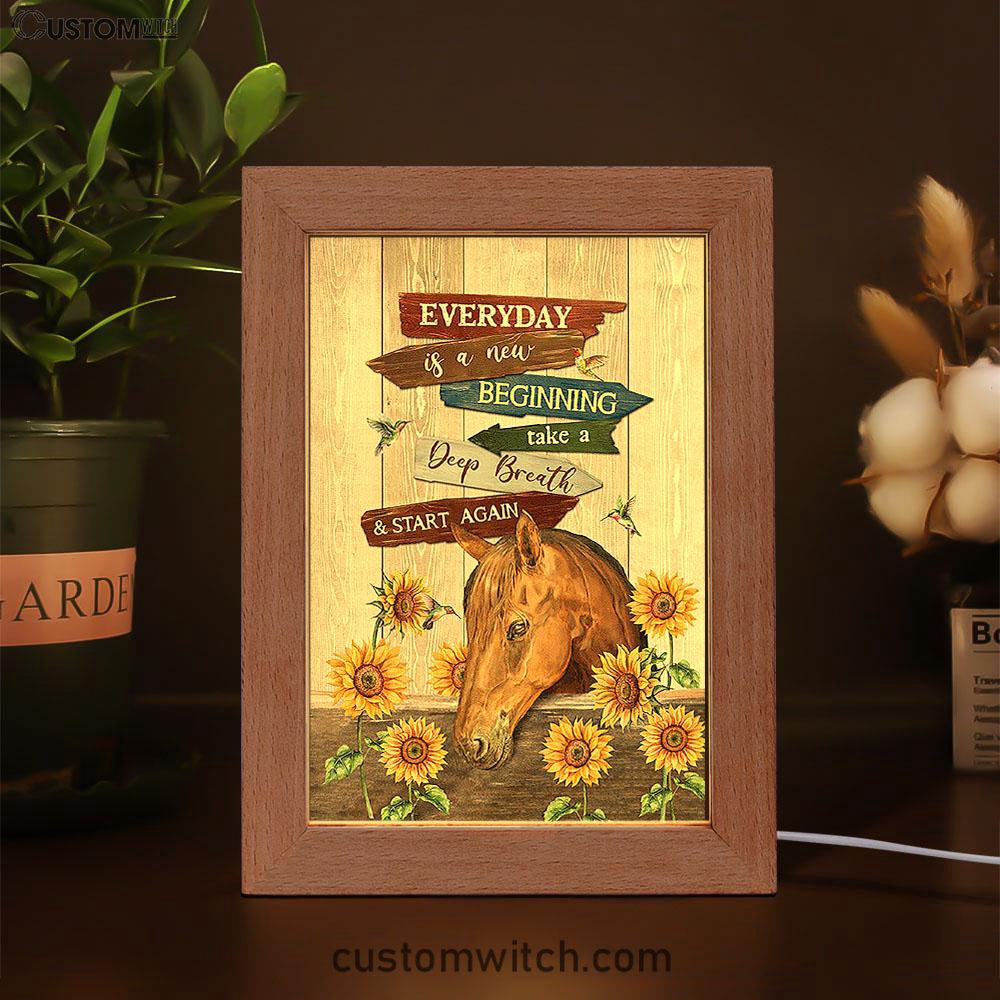 Everyday Is A New Beginning Horse Sunflower Garden Hummingbird Frame Lamp Art - Christian Night Light