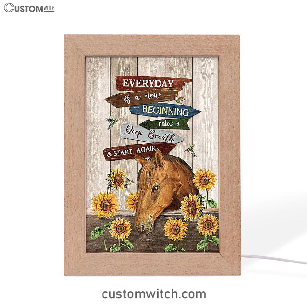 Everyday Is A New Beginning Horse Sunflower Garden Hummingbird Frame Lamp Art - Christian Night Light
