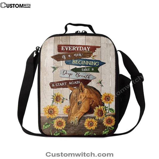 Everyday Is A New Beginning Horse Sunflower Garden Hummingbird Lunch Bag, Christian Lunch Bag, Religious Lunch Box For School, Picnic