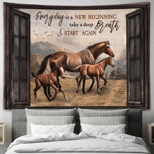 Everyday Is A New Beginning Horses Tapestry Prints - Christian Wall Art - Religious Home Decor