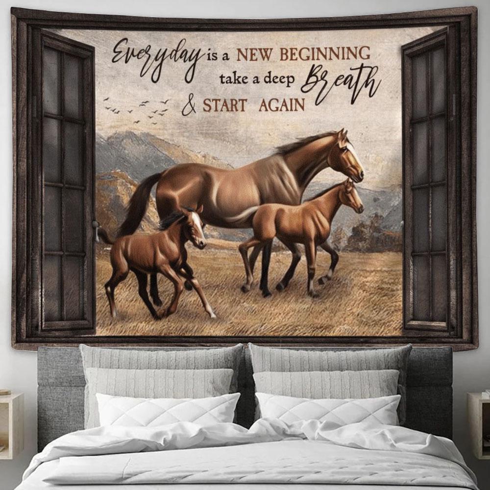 Everyday Is A New Beginning Horses Tapestry, Tapestries for Living Room Bedroom
