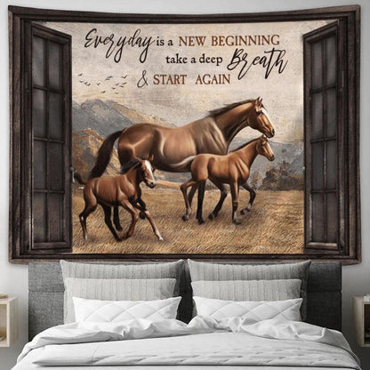 Everyday Is A New Beginning Horses Tapestry, Tapestries for Living Room Bedroom